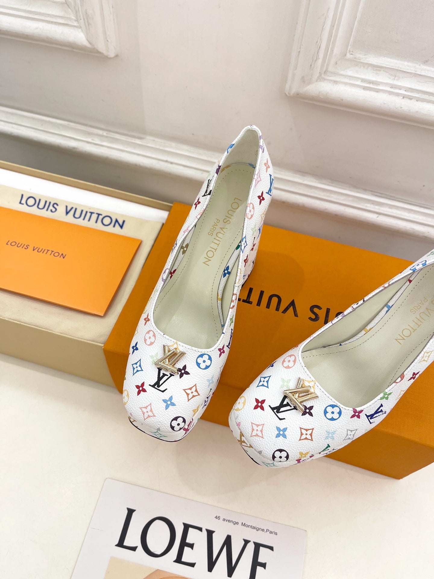 LV 26ss Pump 110 White Monogram Multicolor Leather 631921