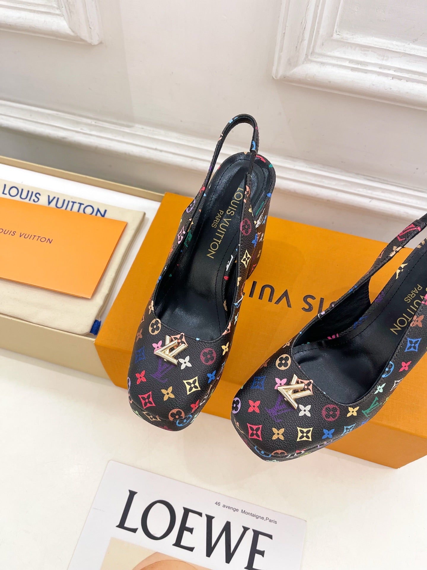 LV 26ss Platform Sandals 110 Black Monogram Multicolor Leather 631926